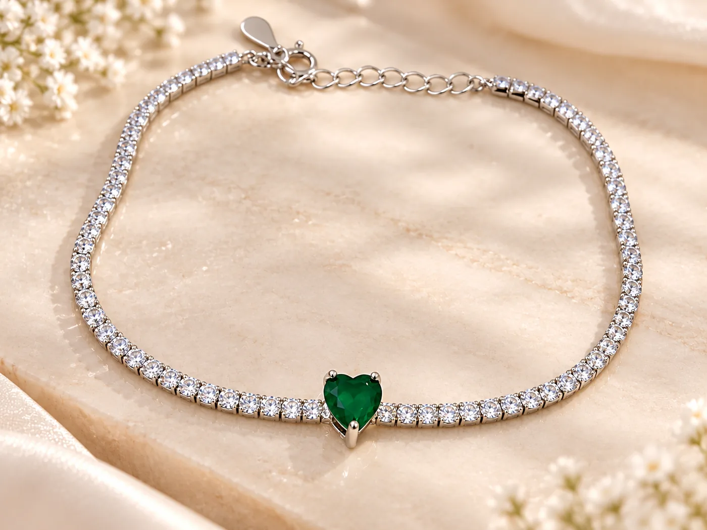 Emerald Heart Tennis Bracelet