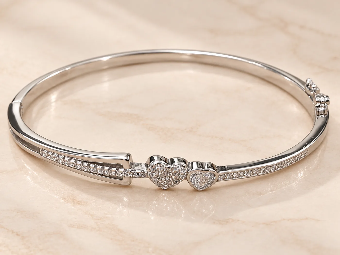 Twin Heart Silver Bangle