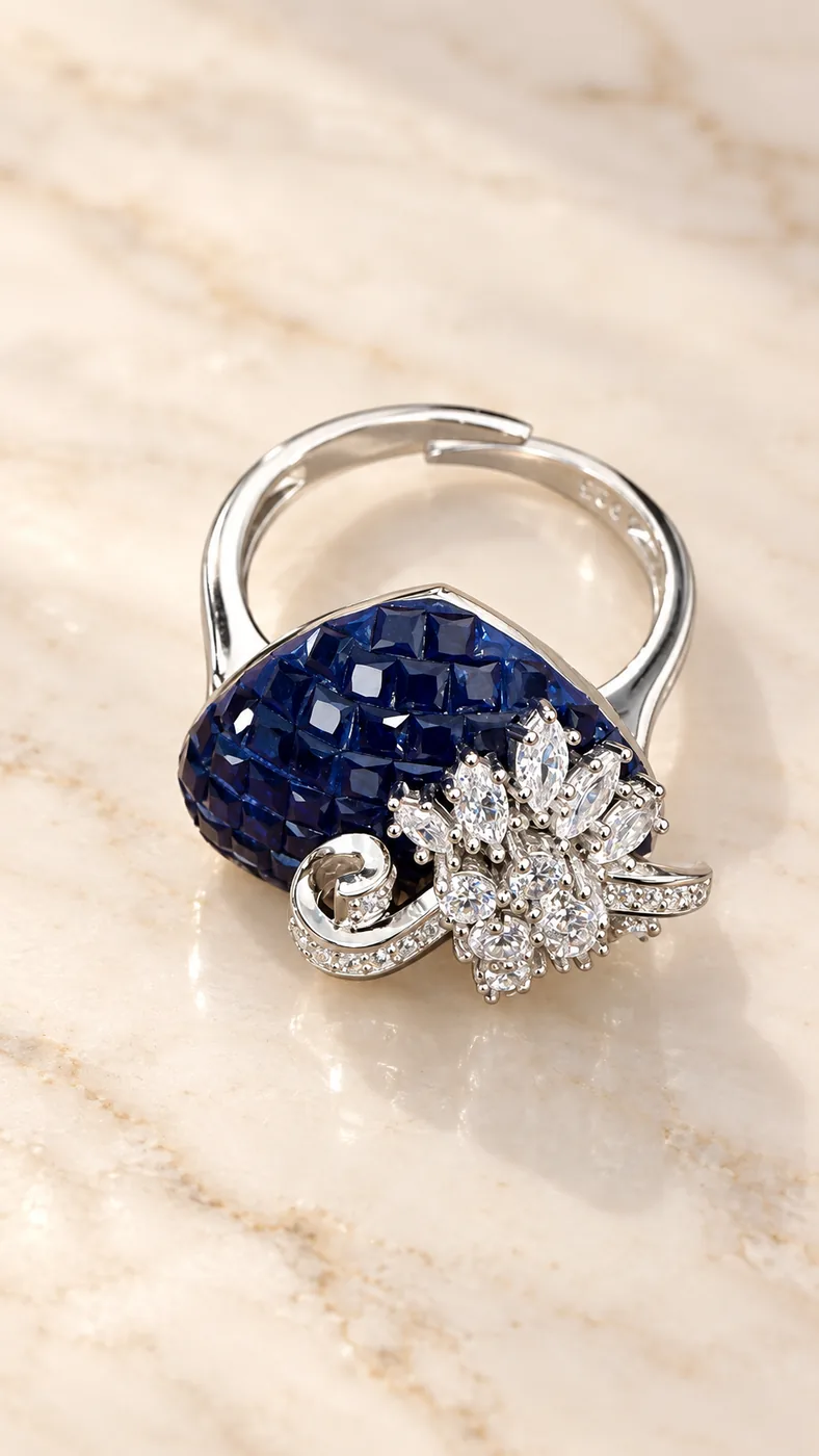 Sculptural Sapphire Mosaic Cluster Ring